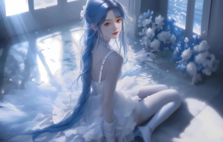 唯美蓝色婚纱女孩 4k壁纸 3840*2160